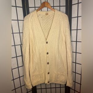 Vintage Mary Smith Ireland 100% Pure Wool Button Fishermans Sweater Grandma L